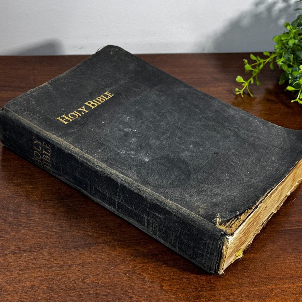 Vintage Holy Bible New and Old Testaments KJV 1944 Water Damage